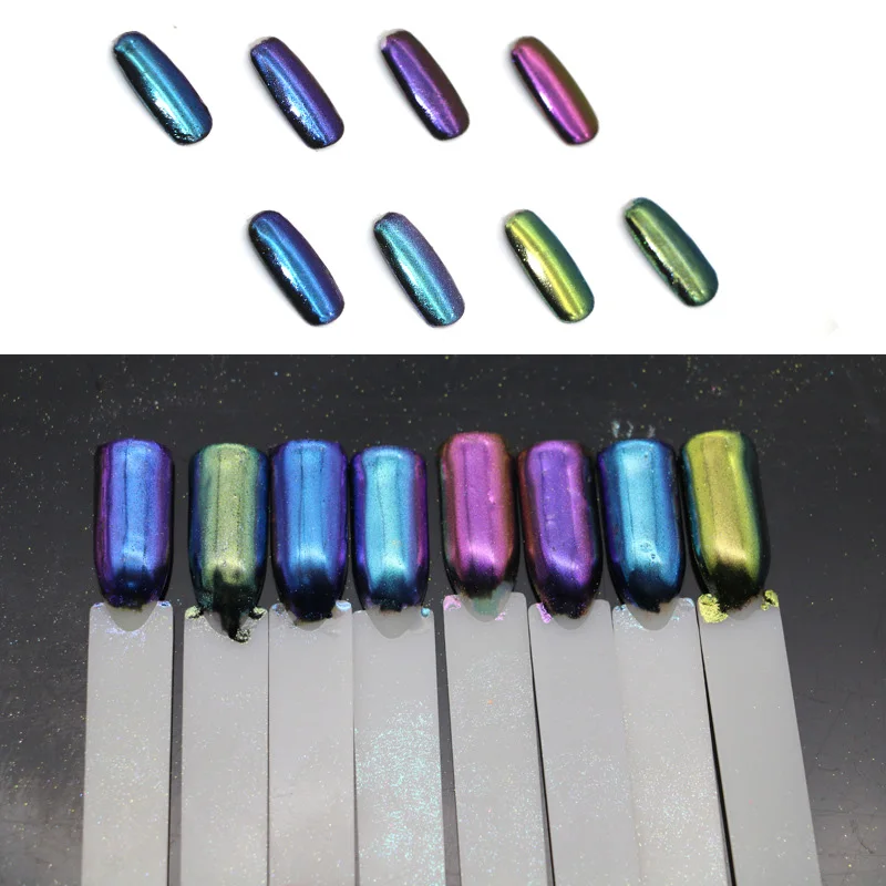 Блестит Nail порошки для творчества украшения зеркальный порошковый хромированный пыли Маникюр ногтей Хамелеон DIY Ongle ногтей Декоративный пигмент