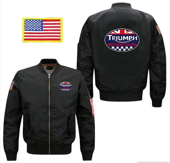 

Men's flight jacket Bomber woolliner print GREAT BRITAIN TRIUMPH MOTORCYCLE fastest speed of transportation plus size