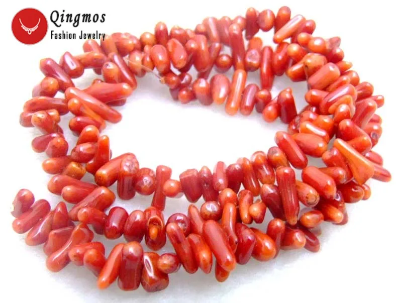 

Qingmos Red Natural Coral Beads for Jewelry Making Necklace Bracelet with 4*12mm Pin Branch Shape Coral loose 15" Strand-los537