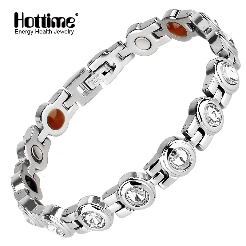 

Personality Shining Zircon Stainless Steel Bracelets Bangles 4 IN 1Bio Elements Energy Magnetic Bracelet Rhinestone Jewelry