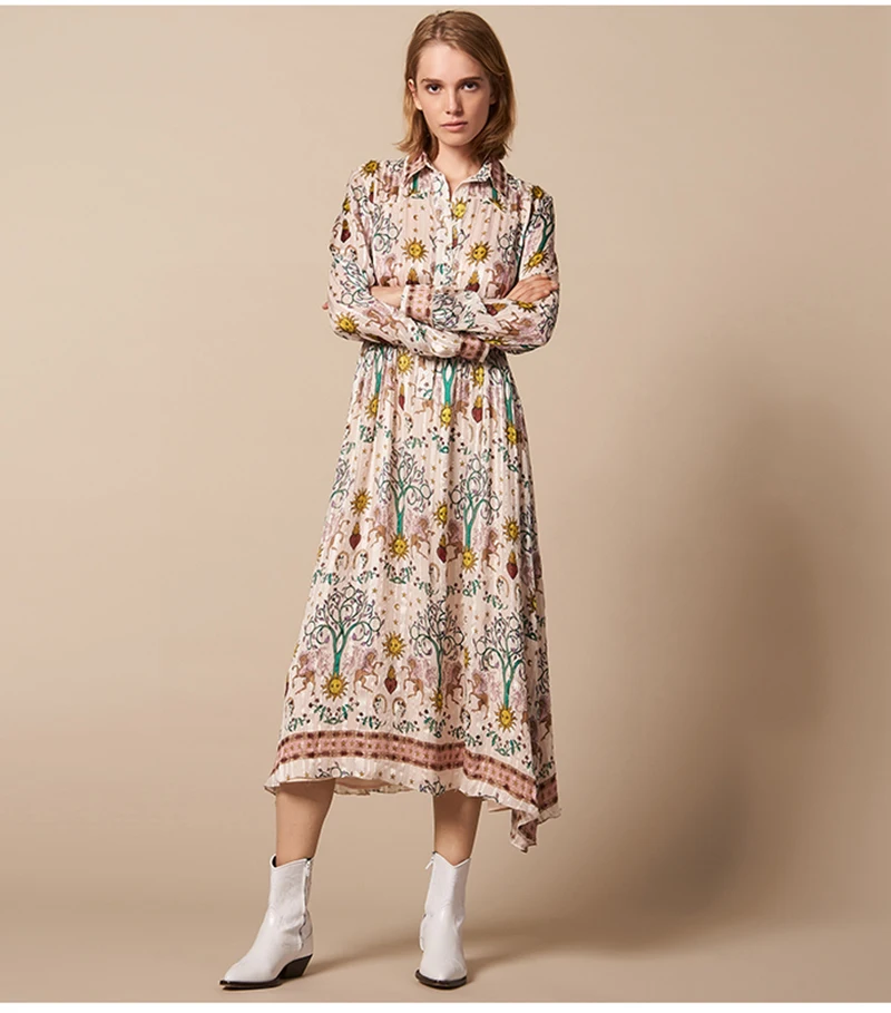 

2019 za SPRING Women froal print dress za loose print dresses vestidos print Women vestidos