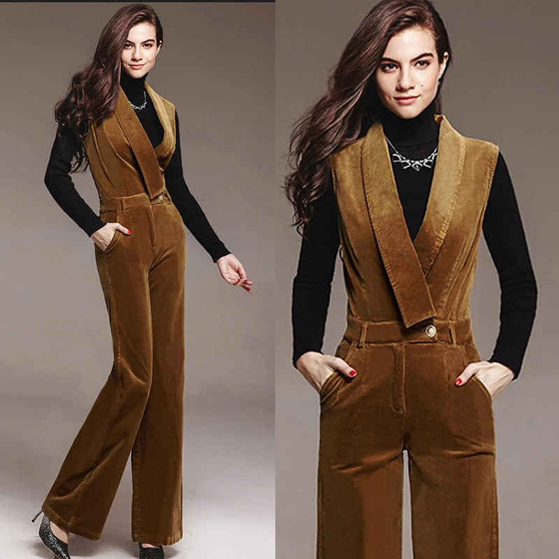 Winer Fall FashionWomen Corduroy Sleeveless Wide Leg Slim