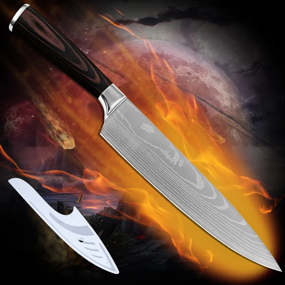 XYJ Brand kitchen knives 8 inch chef knife damascus pattern flowing