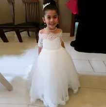 White/ivory Off the shoulder half sleeves lace soft tulle flower girl dress for wedding and party little bridesmaids with train lace off shoulder half sleeves womens dress
