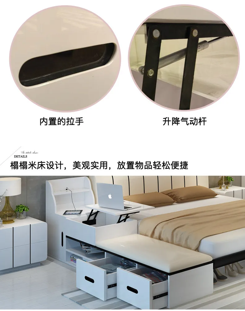 Real Genuine cow leather bed Soft Beds Bedroom camas lit muebles de dormitorio yatak mobilya quarto safe desk table book cabinet