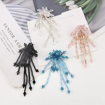 

Min order 12pcs/lot color print geometry glass beads decoration handmade tassel flowers diy jewelry earring/hair accessory