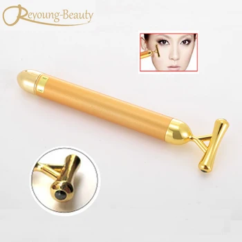 

High Frequency Vibration 24K Gold Plated Energy Beauty Bar Massager Anti Aging Face Eye Wrinkle Eraser Firming Roller Stick