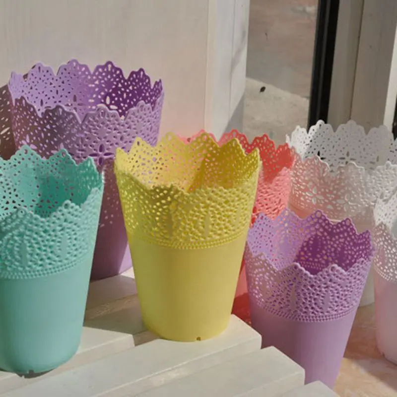 Plastic lace vase flowerpot factory pot home office decoration accessories-yellow