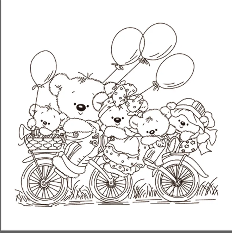 

10x10 Little bears riding bicycles Transparent Clear Stamps for Scrapbooking for DIY Card Making Cutting Crafts Stencil