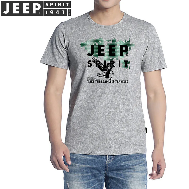 JEEP SPIRIT/брендовая футболка для мужчин, хлопок, футболка с круглым вырезом, homme, свободная футболка с надписью, Camisetas hombre, Мужская футболка - Цвет: Серый