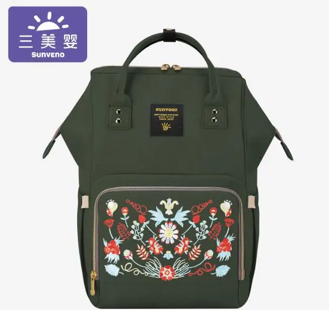 Sunveno модная сумка для подгузников для мам, брендовая Большая вместительная детская сумка, рюкзак для путешествий, дизайнерская сумка для ухода за ребенком - Цвет: green flower