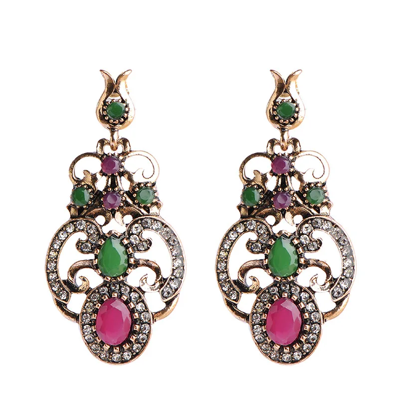 

Vintage Acrylic Drop Earrings Flower Bijoux Turkish Fashion Femininos Accessories Max Brincos Grandes Antique Gold-color Aretes