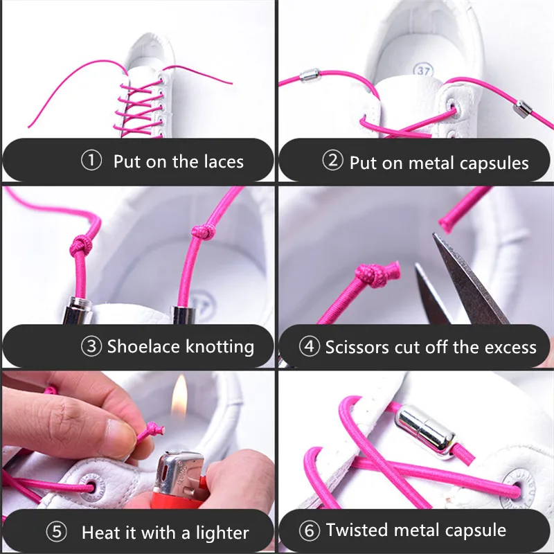 Новинка, 1 пара, унисекс, ленивые, эластичные, без завязок, круглые шнурки для ботинок, для детей и взрослых, быстро, яркие цвета, 100 см, Круглые, металлические, с головкой, шнурки