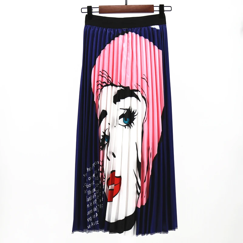

Elastic Band Spring Summer Plus Size Printing New-Coming Cartoon Pattern High Elasticity Pleated High Street A-line Skirts