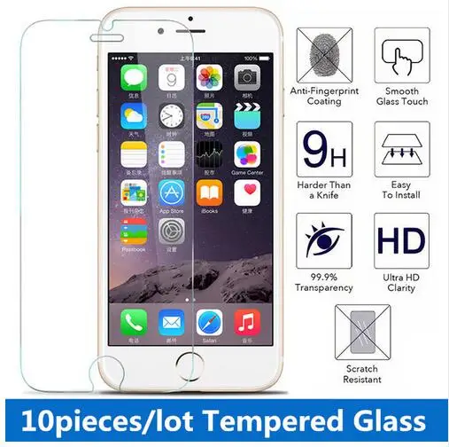 10 шт./лот 9H 0 3 мм переднее закаленное стекло Защита экрана для iPhone 8 7 Φ 5 5c 6 6S Plus