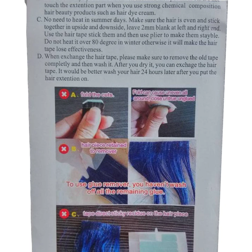 60 Pieces/ Lot, Blue skin weft hair extension Tapes High Quality Strong Adhesive Double-sided Tape for Toupees Wig Free Shipping