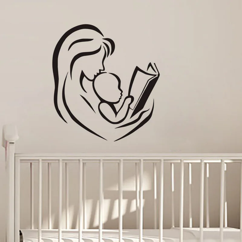 

Mom And Baby Watching A Book Wall Stickers Home Decor Creative Vinyl Wall Decals Library Housewares Adhesive Sticker
