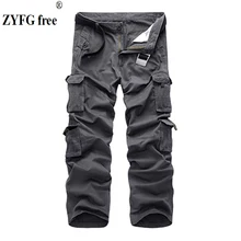 ZYFG free, мужские брюки, средняя талия, повседневные, простые, комбинезоны, брюки, свободные штаны, много карманов, декоративные, смесь хлопка, мужская одежда