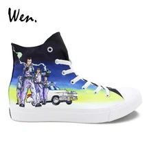Вэнь дизайн высокая обувь Ручная роспись Ghostbusters мужские парусиновые кроссовки женские повседневные вулканизированные туфли черные кружевные плимсоллы