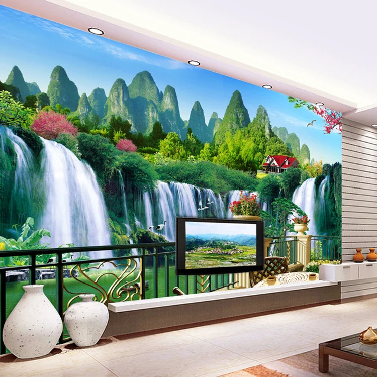 3D alam wallpaper  Mural besar ruang tamu TV background 