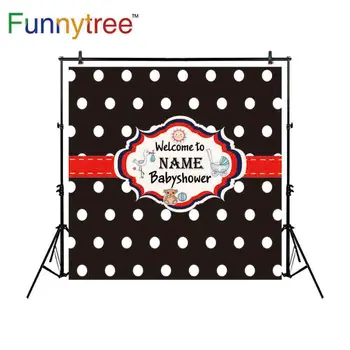 

Funnytree professional photography backdrops welcome baby shower polka dots ribbon toy bear crane photobooth background children