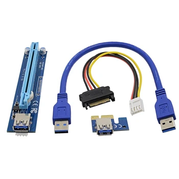 

CHIPAL 5pcs 0.3M PCIe PCI-E 1X to 16X PCIe Riser Card Extender + USB3.0 Cable / SATA to 4Pin Molex Power Cord for Bitcoin Miner