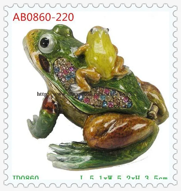 Gifts Handmade Frog Trinket Box Frog Ring Box Miniature Frog Jewelled Jewelry Box with Inlaid Crystal, Pill Box