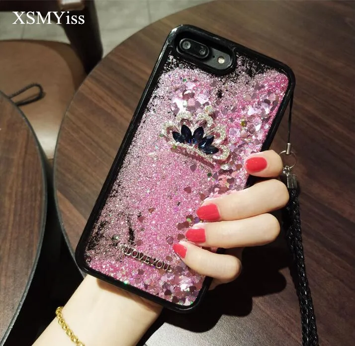 

XSMYiss For iphone X XS MAX XR 5S 6S 7 8 PLUS Fashion Phone case Diamond Crown Liquid Sand Quicksand Soft Back Cover