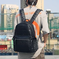 Fashion rivets men backpack Large capacity Crocodile pattern man laptop backpack 15.6 Casual Travel bag pu leather Bagpack black 2