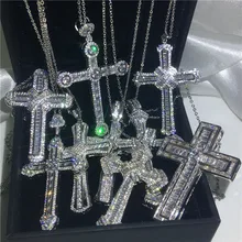 Vecalon Handmade Hiphop Big Cross pendant 925 Sterling silver Cz Stone Vintage Pendant necklace for Women men Wedding Jewelry