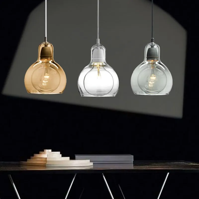 

Modern Lighting One-Light Indoor Hanging lamp Hand Blown Clear Glass Shade Retro Style Loft Kitchen Dining Pendant Lighting E27