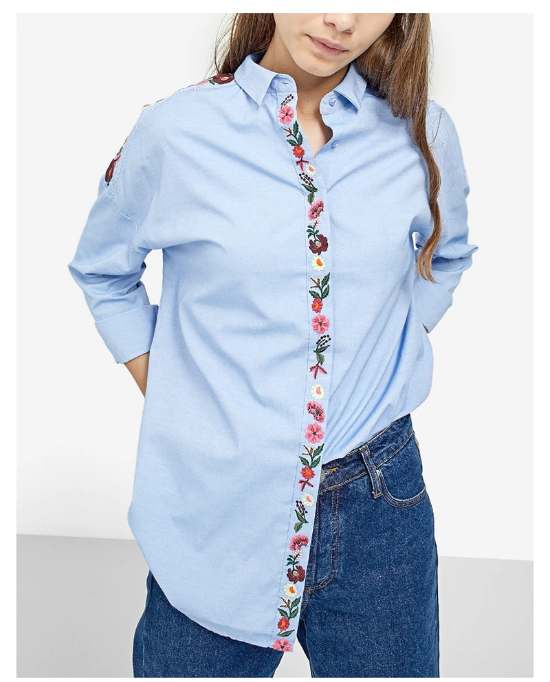 2018 Women's Shirt Loose Plaid Blouse Long Sleeve Spring And Summer New Embroidery Decorative Embroidery Shirt For Ladies D8A155 (6)