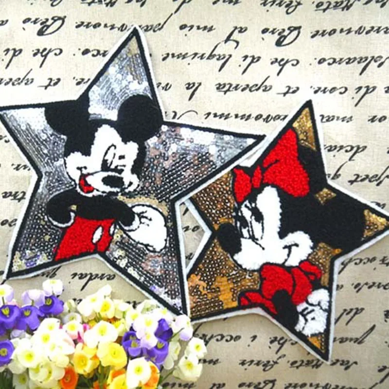 

Five Star Mickey Minnie Sequins Sew On Patches for clothes DIY KidsT shirt Embroidered Paillette Patch Applique Clothing Crafts