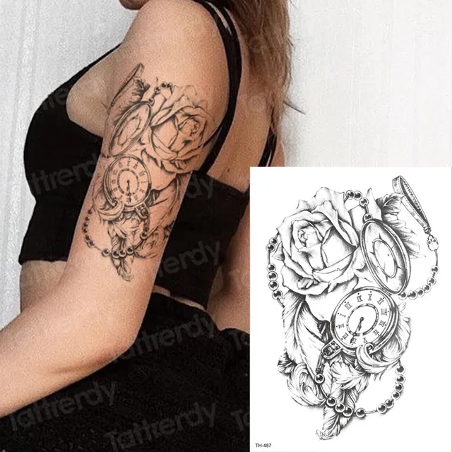Waterproof Temporary Tattoo Sticker Skull Rose Halloween Tattoos Girl Arm Sleeve Tattoo Body Art Tatto Water Transfer Tatoo 19 Temporary Tattoos Aliexpress
