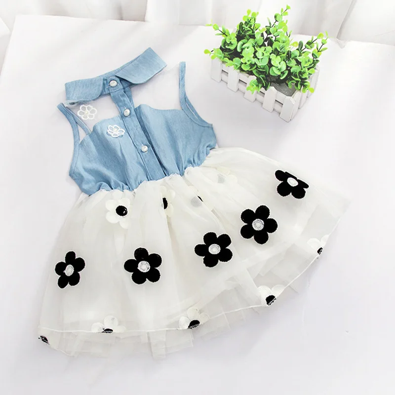 Джинсовые топы принцессы без рукавов для девочек; фатиновые платья-пачки; мини-платья; 2-7Y - Цвет: Белый