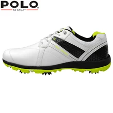 Brand POLO Sport Golf Mens Golf Sports Spiked Genuine Leather Shoes Light weight & Spikes & Breathable & Steady & Waterproof