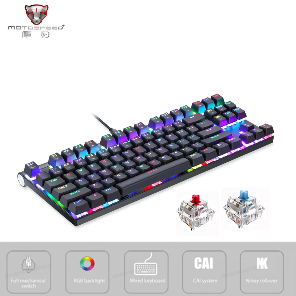 Motospeed CK101 Проводная Механическая клавиатура металлическая 87 клавиш RGB синий