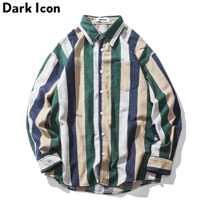 Striped Turn down Collar Men's Shirts Long Sleeve 2018