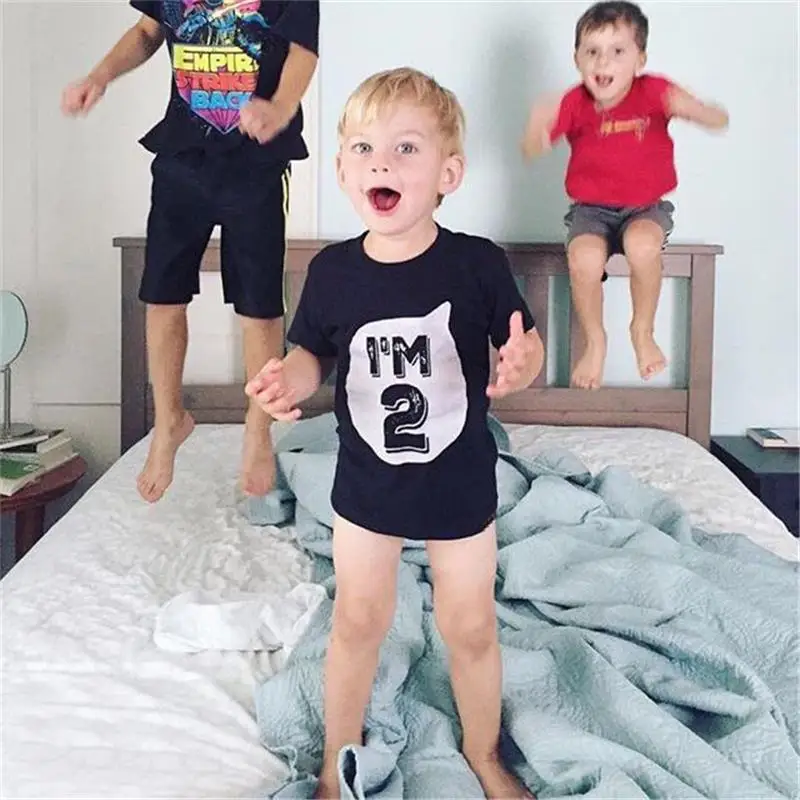 Детская летняя футболка забавная одежда для малышей черные футболки для мальчиков и девочек, топы для детей 1, 2, 3, 4 лет, футболки для дня рождения