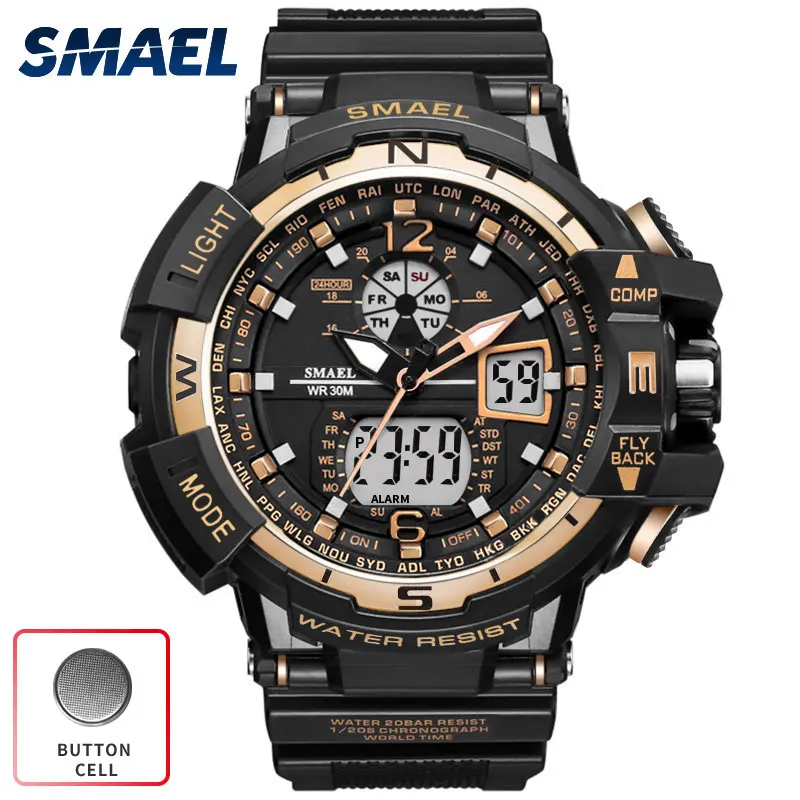 SMAEL Watch Men Digital Sport Waterproof Clock Gold Fashion Luxury Brand Chronograph Quartz Electronic Military Wrist