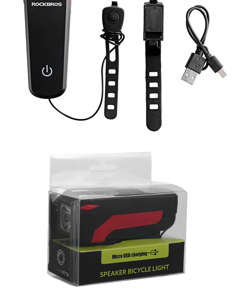 ROCKBROS Rechargeable2 в 1 свет велосипед колокол Рог 350 Люмен USB MTB велосипед передний свет электрический звонок фонарик Водонепроницаемый