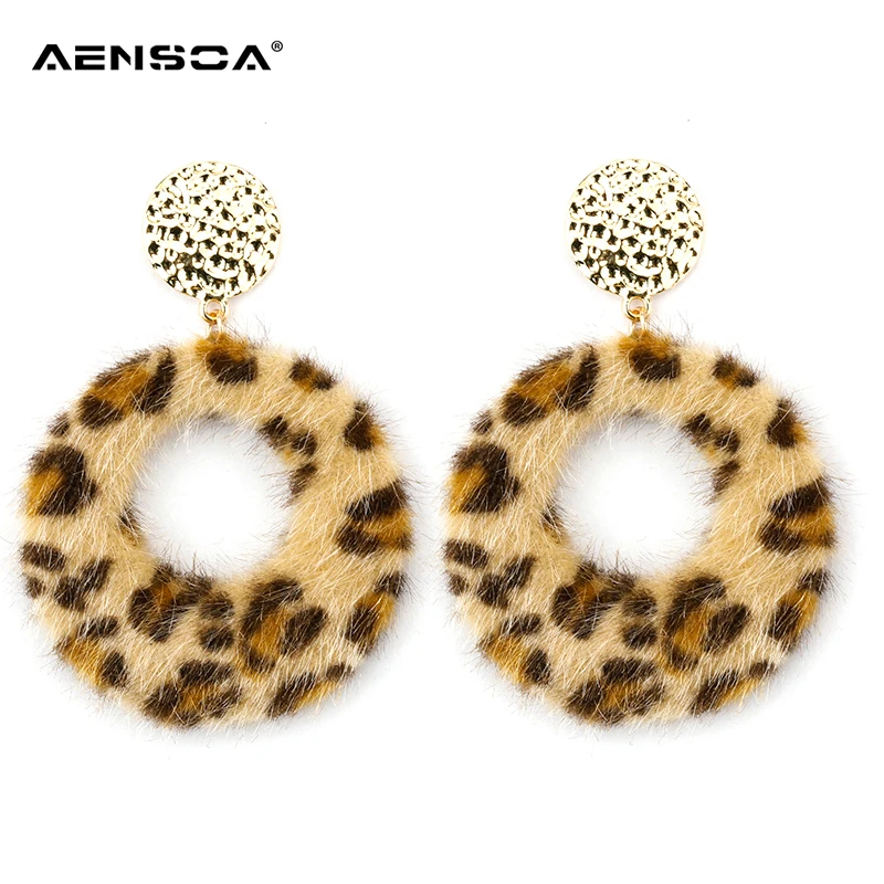 

AENSOA 2018 New Fashion Korean Cotton Fabric Leopard Earrings For Women Statement Round Circle Alloy Earrings Vintage Pendientes