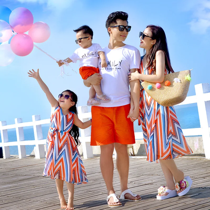 Летнее платье «Мама и я» в богемном стиле для маленьких девочек, Таиланд, праздничные Семейные рубашки для папы и сына, одинаковые футболки, штаны, одежда