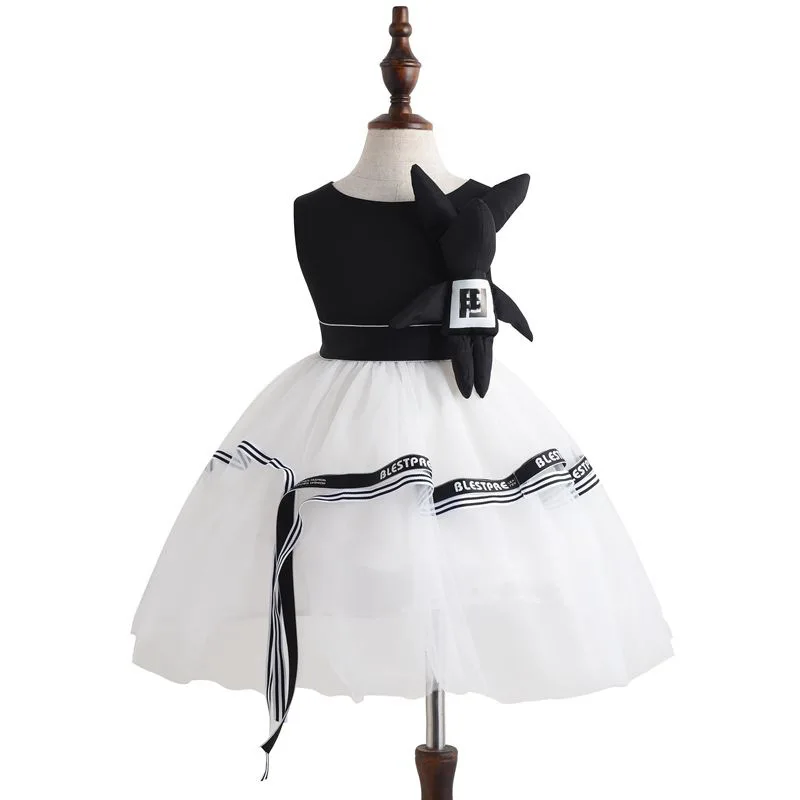 Новинка года; милое летнее платье принцессы для маленьких девочек детские повседневные платья; Детские бальные платья черного и белого цвета; Европейский Солнечный Сарафан