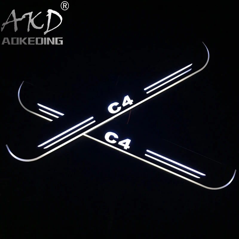 

AKD 4PCS Acrylic Moving LED Welcome Pedal Car Scuff Plate Pedal Door Sill Pathway Light For Citroen C4 Aircross 2011 - 2014