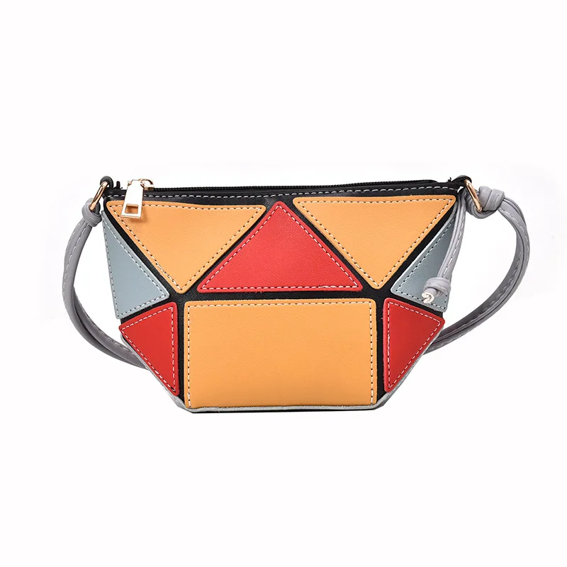 

On the new small bag women 2019 new contrast stitching fashion bucket bag French minority design shoulder Messenger bag