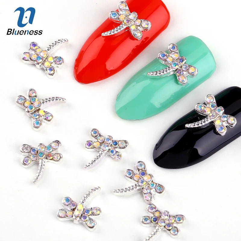 

3d Nail Art Decorations 10pcs colorful Dragonfly with Rhinestones, Nail Sticker Charms Jewelry for Nail Gel/Polish Tools TN575