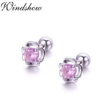 Милые 925 пробы Серьги-гвоздики с серебряным цветком и розовым фианитом для женщин и девочек, украшения для пирсинга Orecchini Aros Aretes
