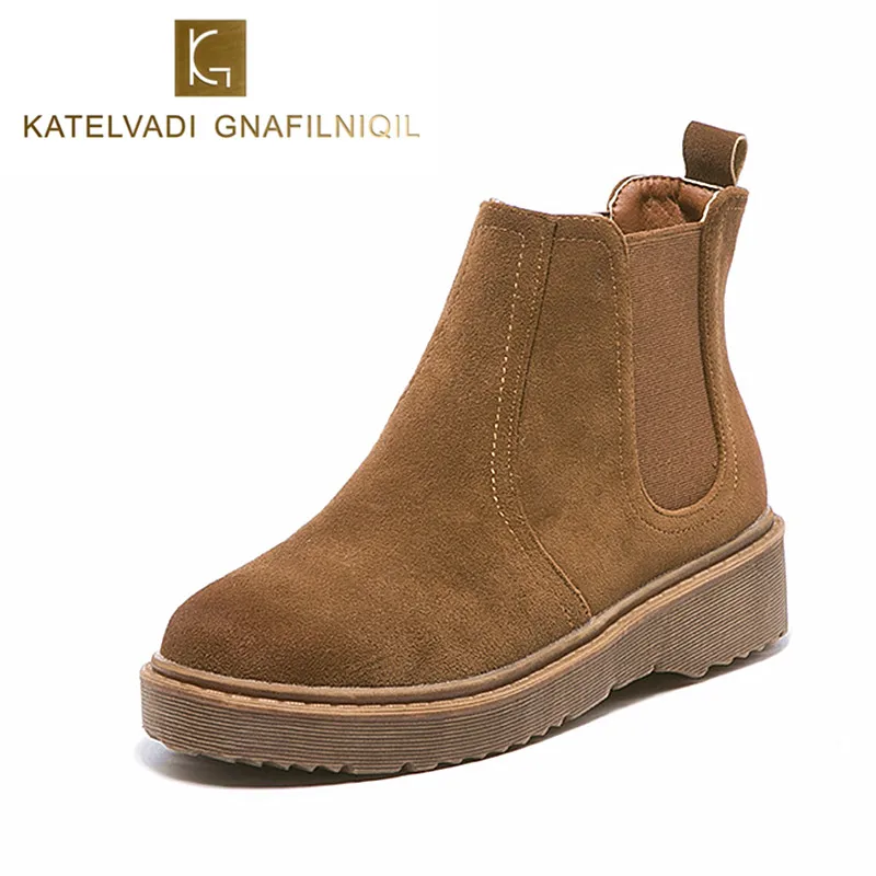 Women Shoes Fashion Ankle Boots Brown Round Toe Square Heels Women Winter Boots Ladies Booties Snow Women Winter Shoes K-162