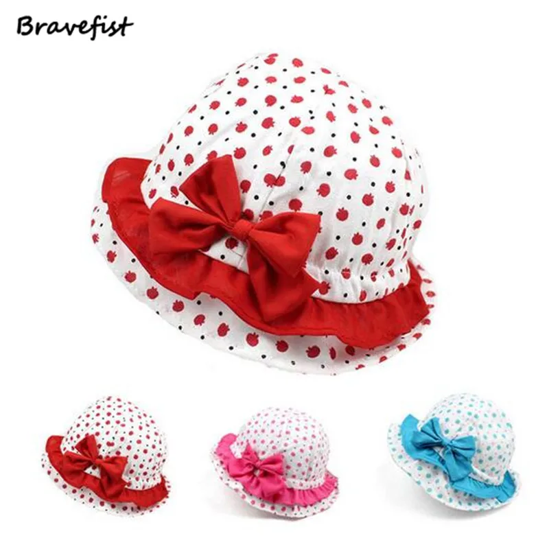 

Baby Toddlers Girls Sun Cotton Hat Polka Dot Flower Bucket Cap Bowknot Hat Spring/Autumn Caps 100% Cotton Newborn Sun Caps